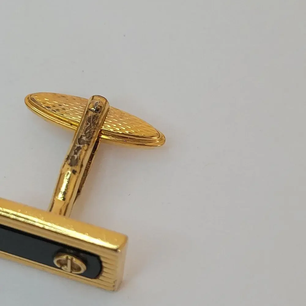 Dunhill D Cufflinks Gold Onyx Black Tone Logo Square Designer Logo Vintage Fair